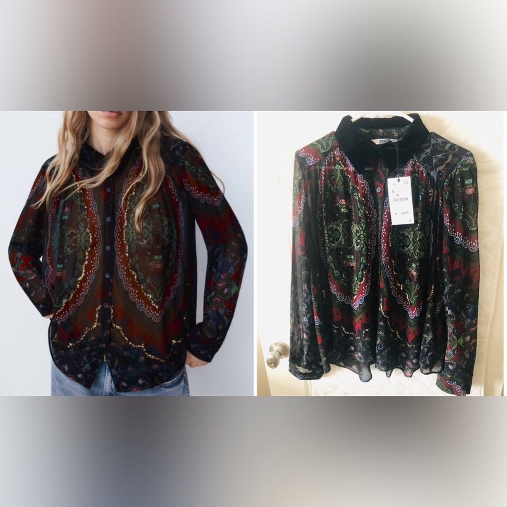 LAST NWT ZARA PRINTED VELVET BLOUSE